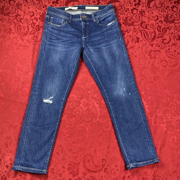 Pilcro Anthropologie Mid-Rise Cropped Slim Boyfriend Medium Wash Denim Jeans 28P - Picture 1 of 16